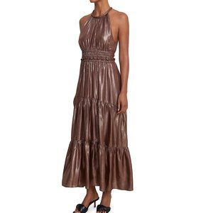 NWT A.L.C. Elara Metallic Halter Dress - Bitter Chocolate - Size 8